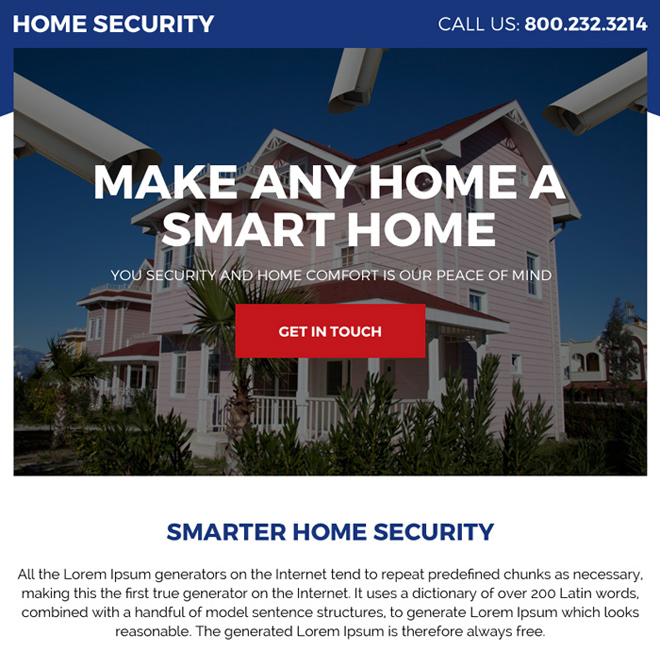 smarter home security call to action ppv landing page design