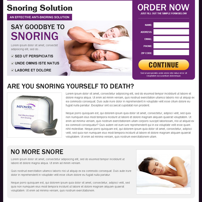 anti snoring solutions product responsive landing page