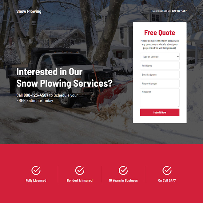 snow removal service responsive landing page