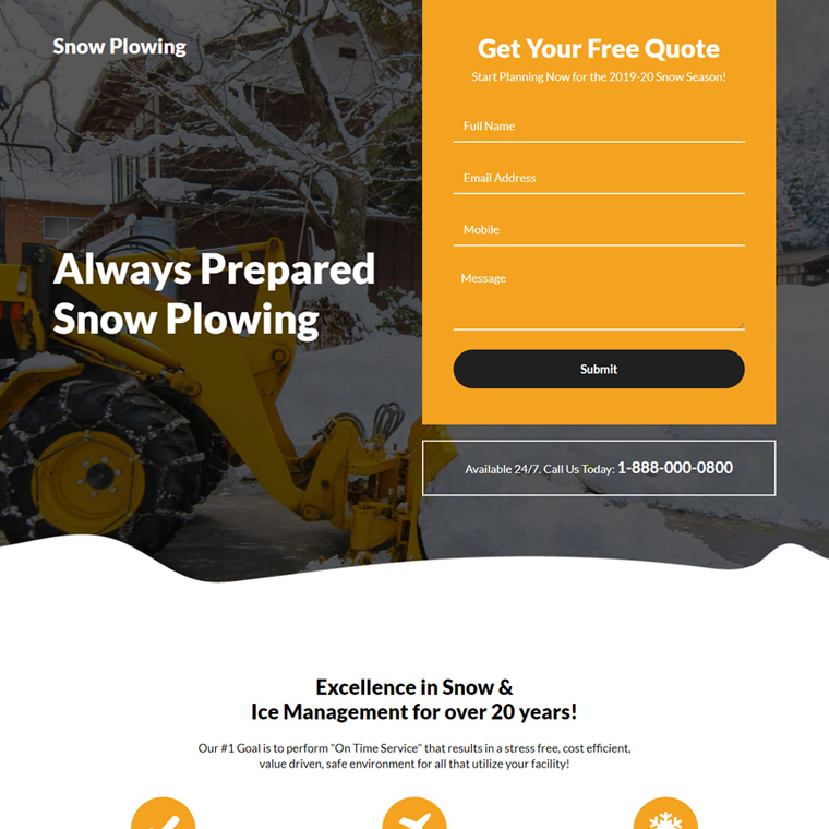 snow plowing service lead capture landing page