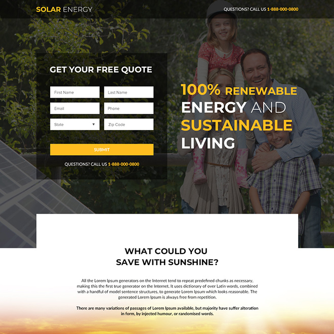 solar panels and solar suppliers responsive landing page