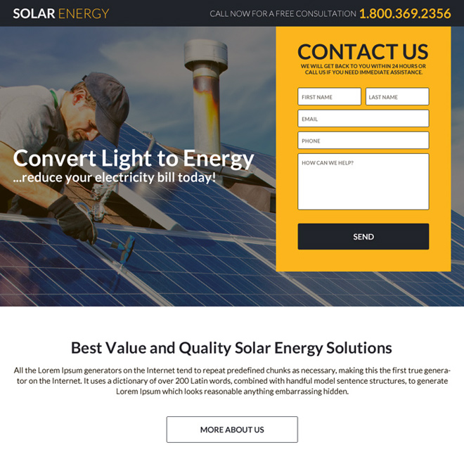 responsive solar energy solutions landing page design