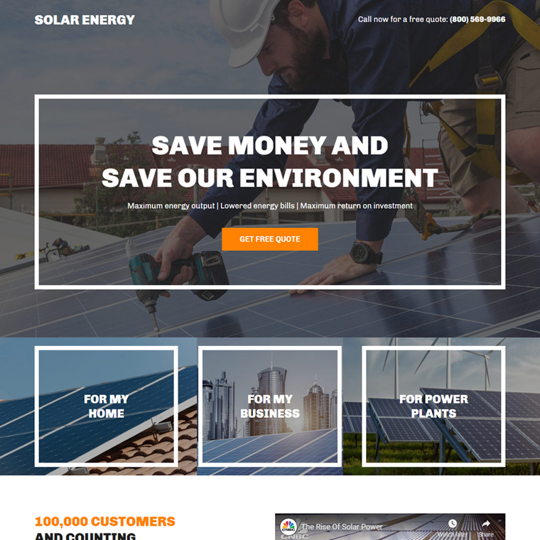 solar panels lead capture landing page design Solar Energy example