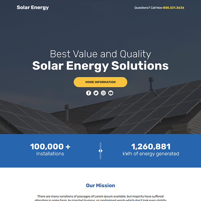 solar energy solutions lead funnel page design Solar Energy example