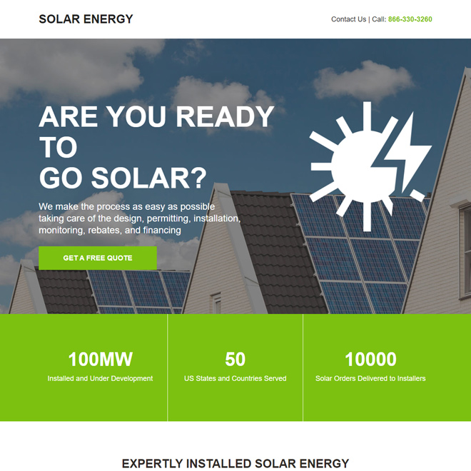 professional solar energy panel installation landing page Solar Energy example