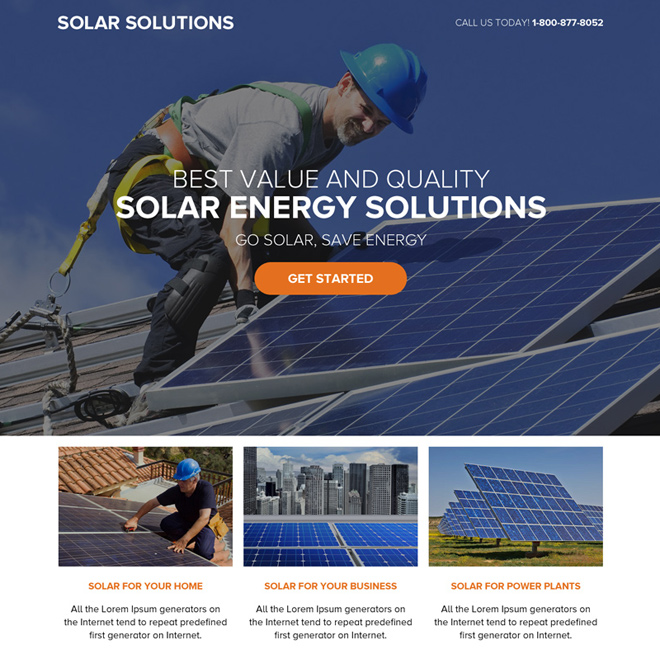 solar energy solutions call to action responsive landing page Solar Energy example