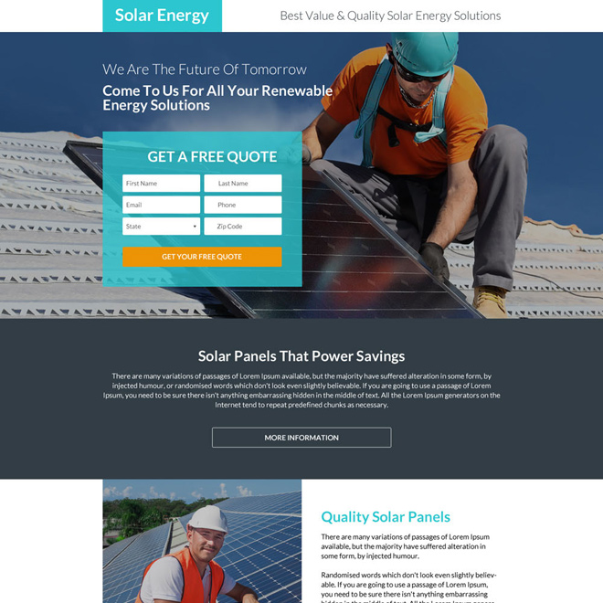 responsive solar energy solutions landing page design