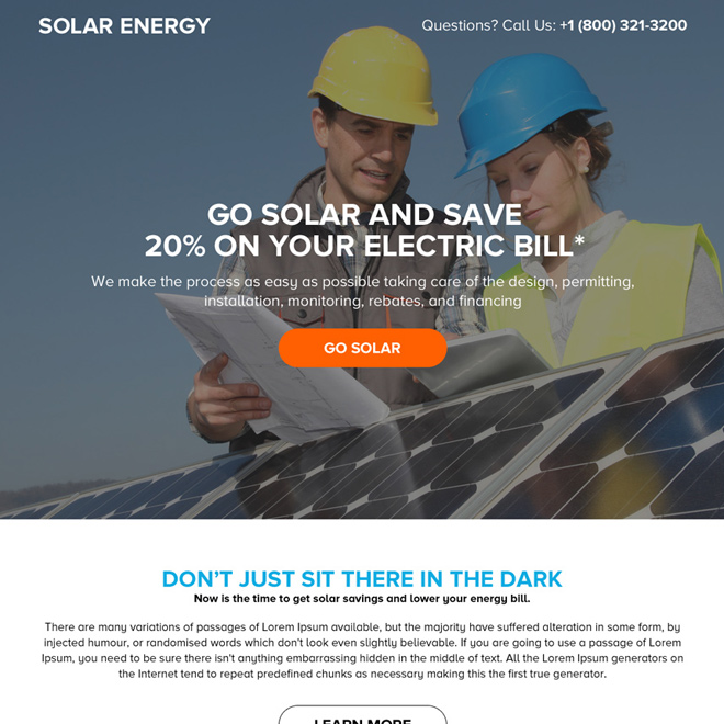 solar energy system responsive landing page design Solar Energy example