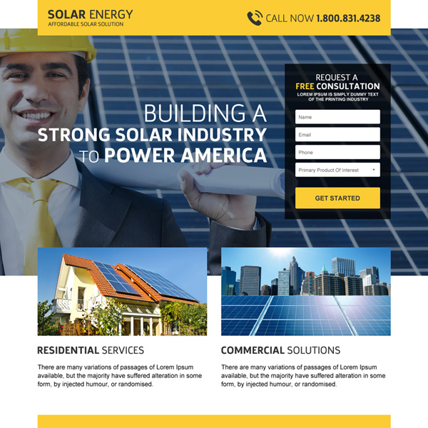 solar panel installation service responsive landing page design