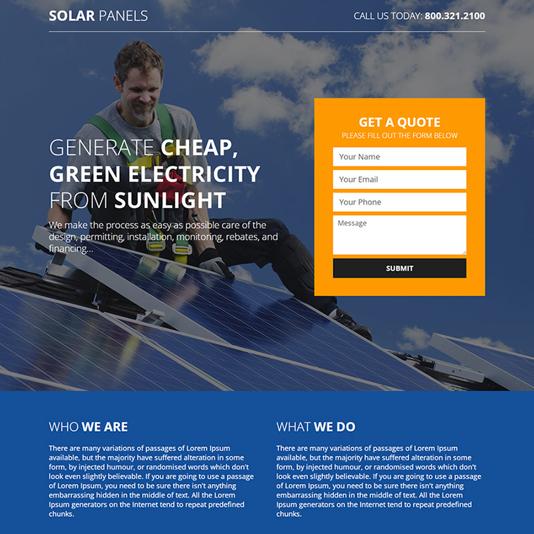 renewal solar energy panel installation responsive landing page