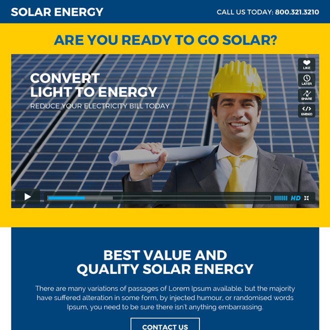 solar energy ppv landing page design with video