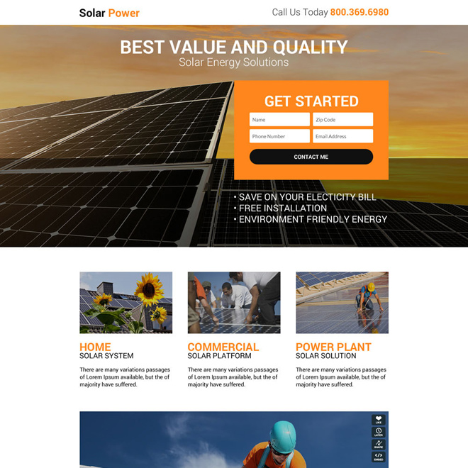 responsive solar power solution landing page design Solar Energy example