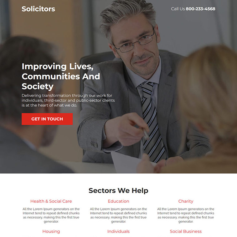 solicitor service lead capture responsive landing page Attorney and Law example
