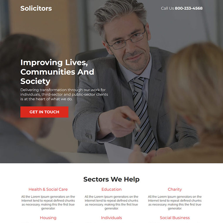 solicitor service lead capture responsive landing page