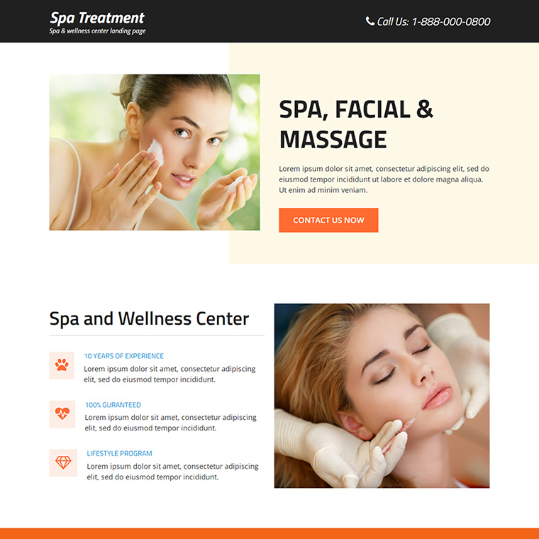 spa and wellness center responsive landing page Beauty Product example