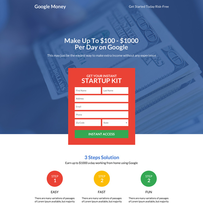 responsive google money lead boosting premium landing page Google Money example