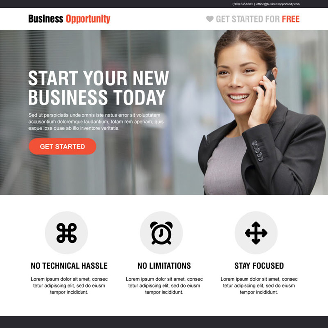 start you new business responsive call to action business opportunity landing page design Business example