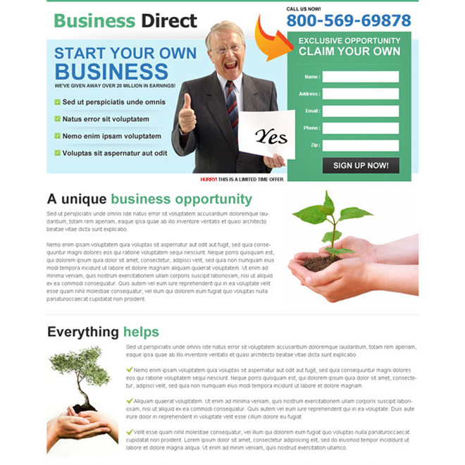 start your own business clean and converting lander design Business example