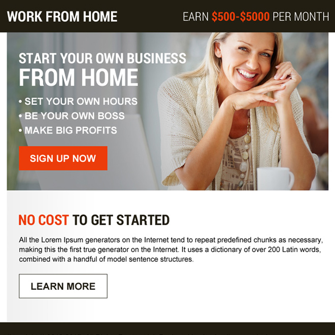 start your own business from home ppv landing page design Work from Home example