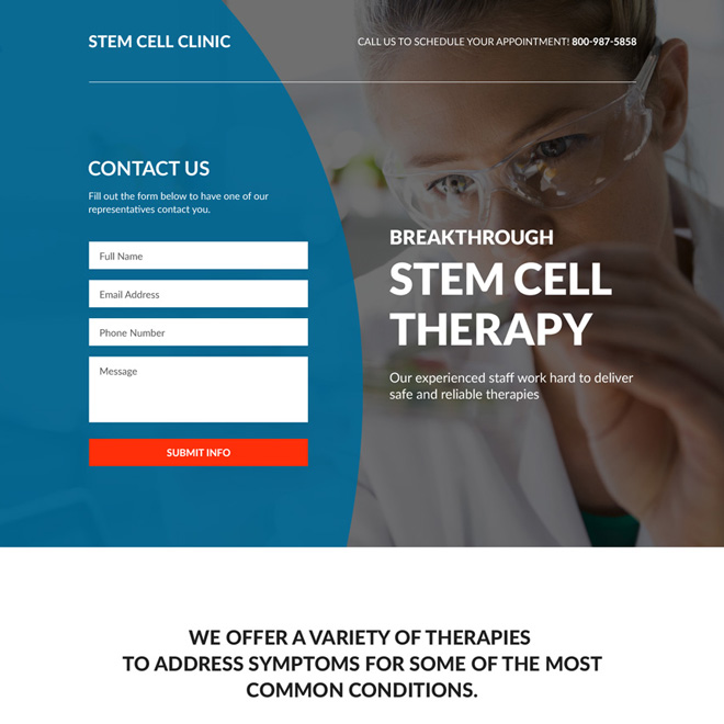 stem cell therapy clinic responsive landing page Medical example