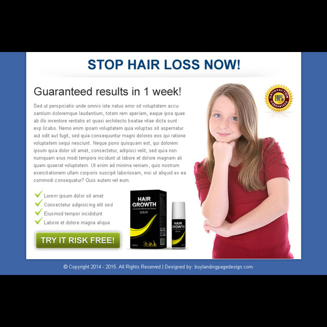 stop hair loss now clean call to action ppv landing page design Hair Loss example