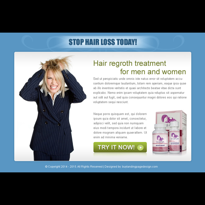 stop hair loss today effective call to action ppv landing page design Hair Loss example