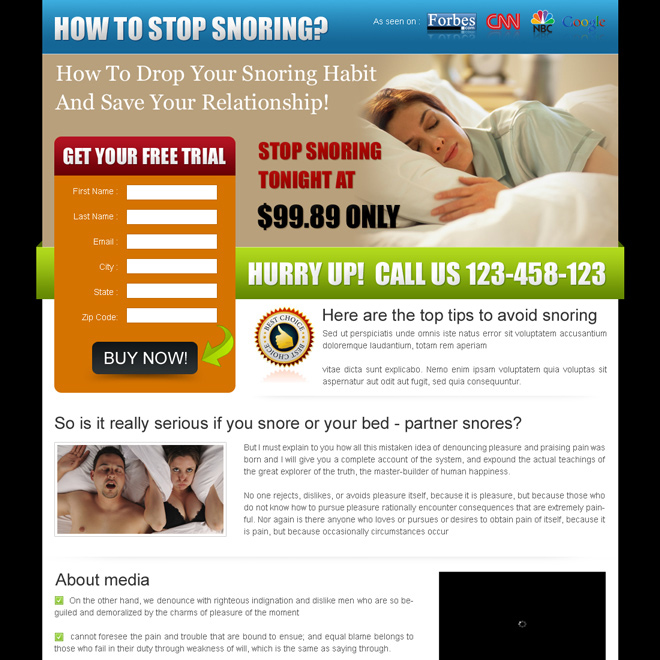 stop snoring lead capture lander design Anti Snoring example