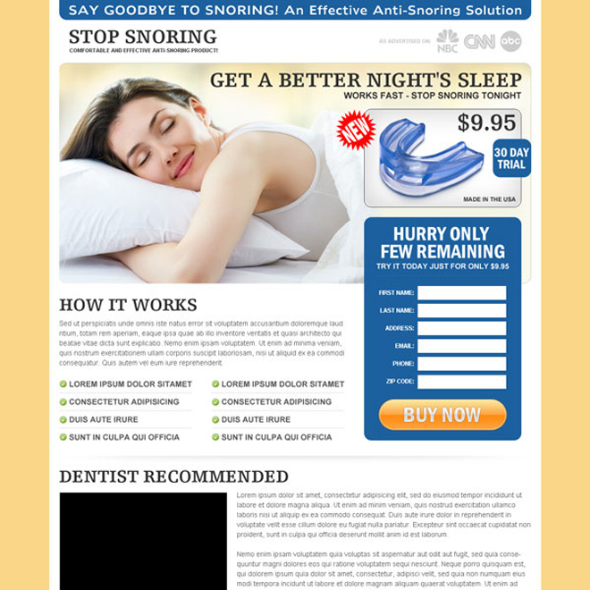 effective anti snoring product most converting landing page design Anti Snoring example