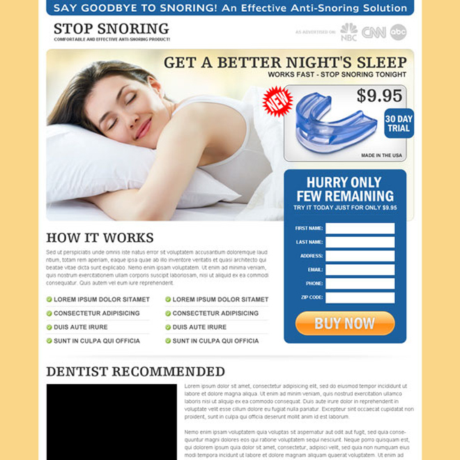 effective anti snoring product most converting landing page design