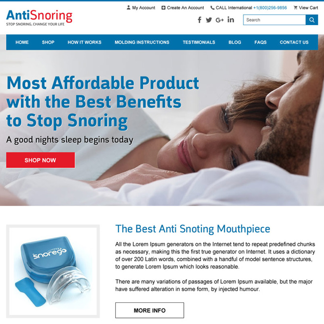 anti snoring product responsive website design