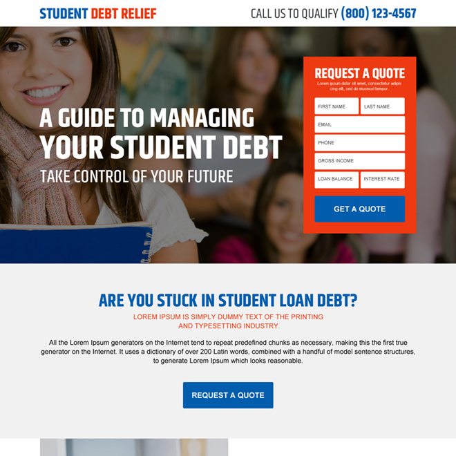 student debt relief guide converting responsive landing page design