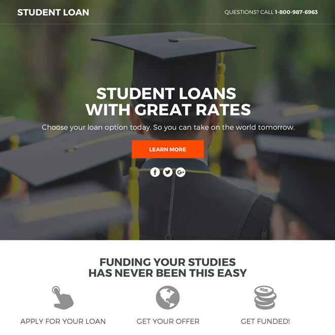 student loan lead funnel responsive landing page design Loan example