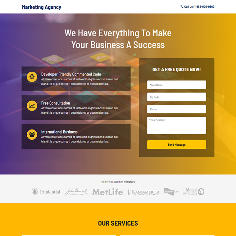 marketing agency lead capture responsive landing page