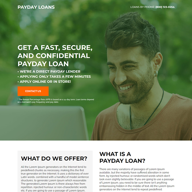 secure payday loan lead capture landing page Payday Loan example