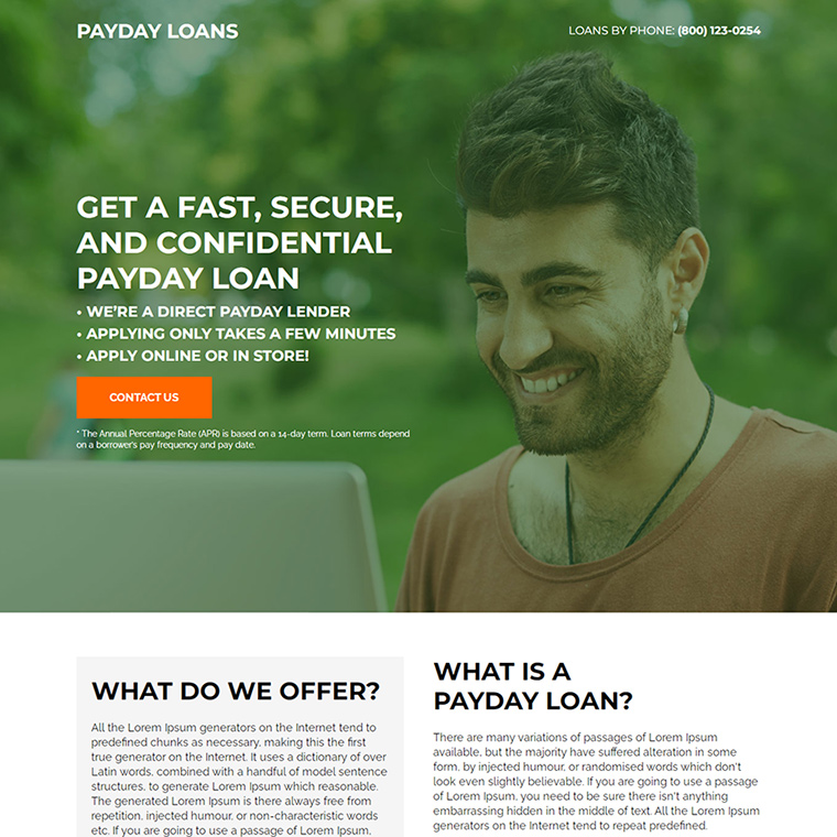 secure payday loan lead capture landing page