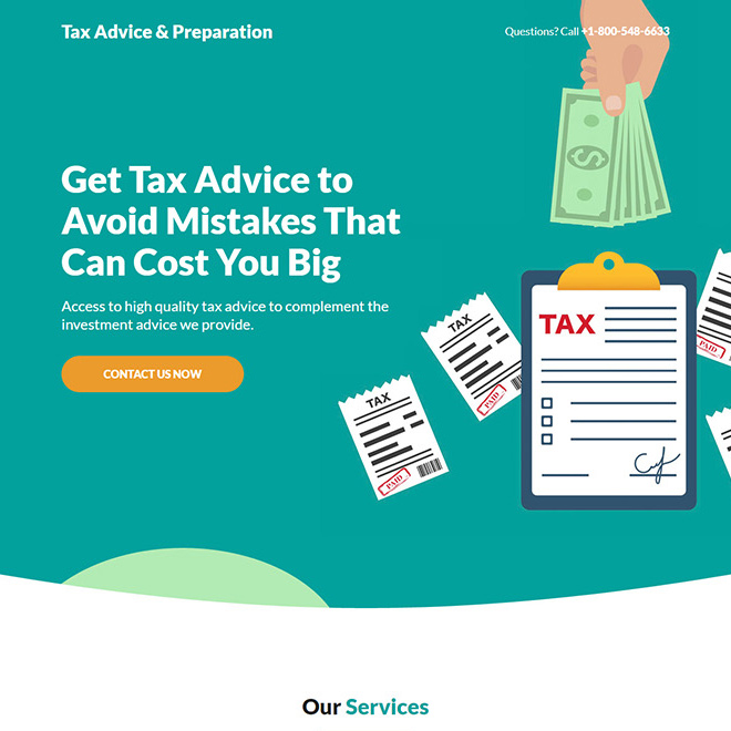 tax advice and preparation responsive landing page