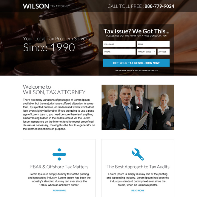 responsive tax attorney professional landing page