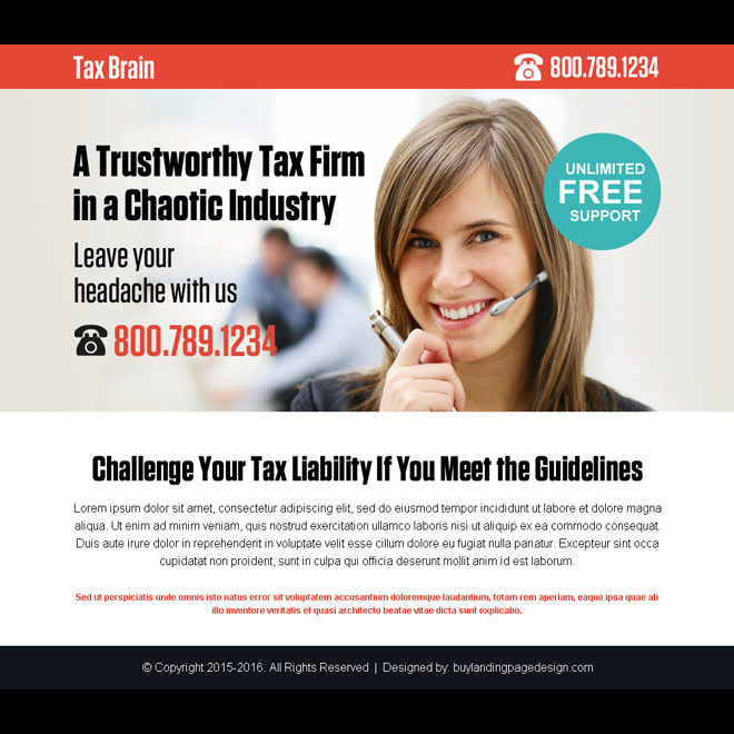 tax firm for all tax services call to action ppv landing page design