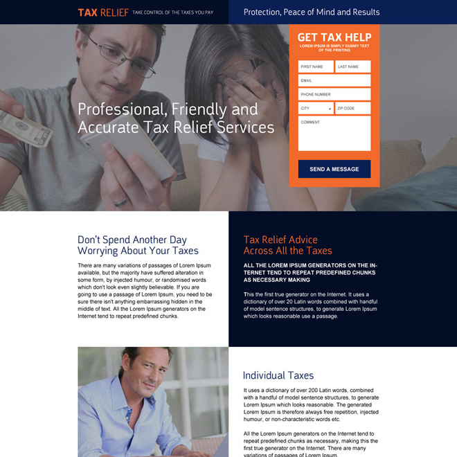 responsive tax relief service landing page design Tax example