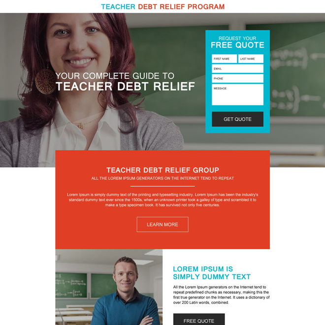 responsive teachers debt relief program landing page Debt example