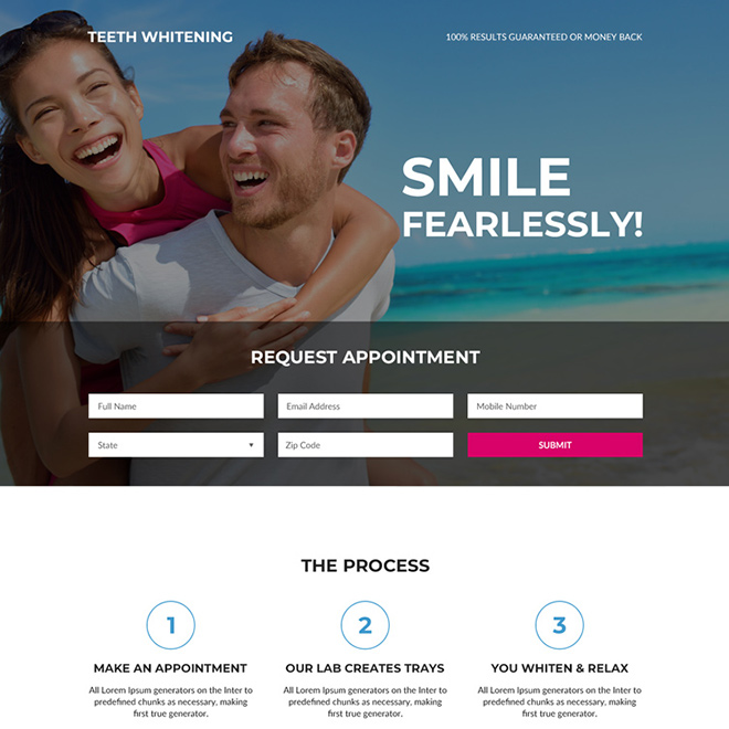 teeth whitening treatment responsive landing page design Teeth Whitening example