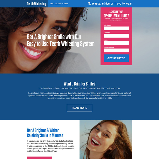 teeth whitening appointment responsive landing page Teeth Whitening example