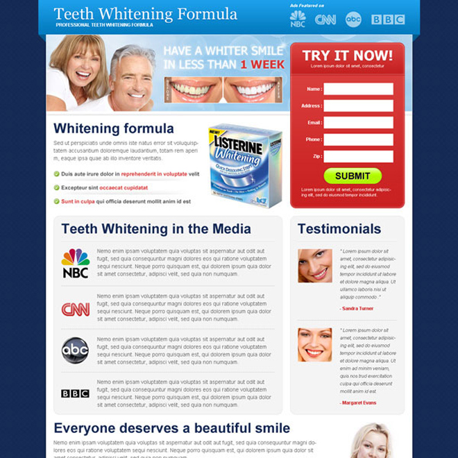 teeth whitening formula lead capture user friendly and effective squeeze page design Teeth Whitening example