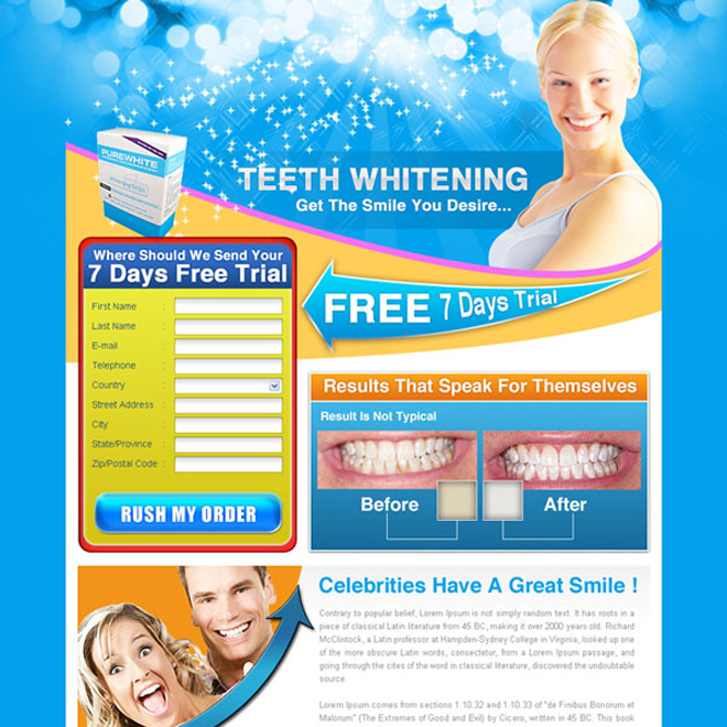 teeth whitening free trial offer lead capture landing page design for sale Teeth Whitening example