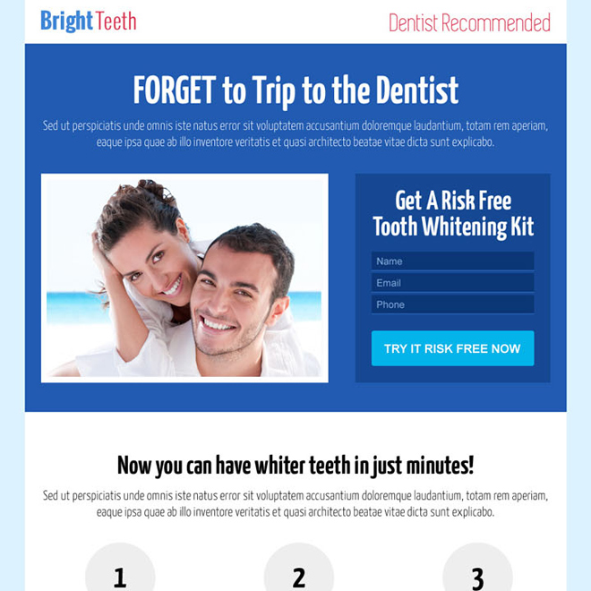 get a risk free teeth whitening kit clean and modern responsive landing page design Teeth Whitening example