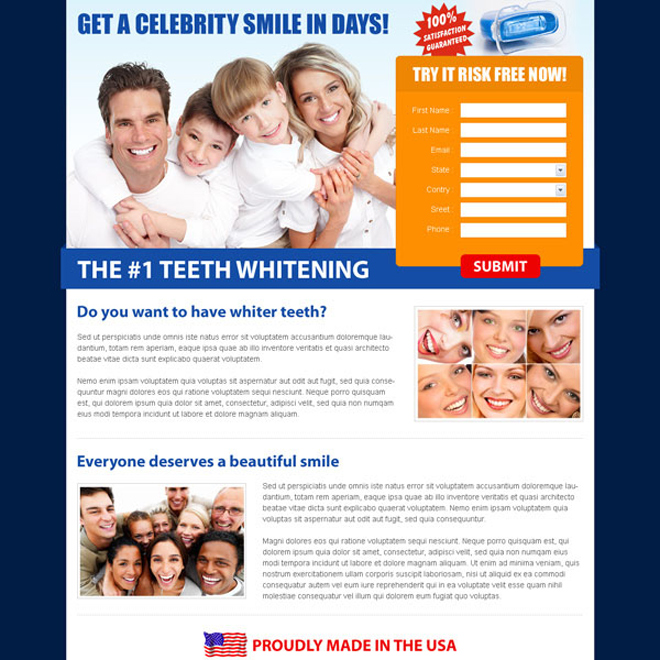 teeth whitening lead capture landing page design