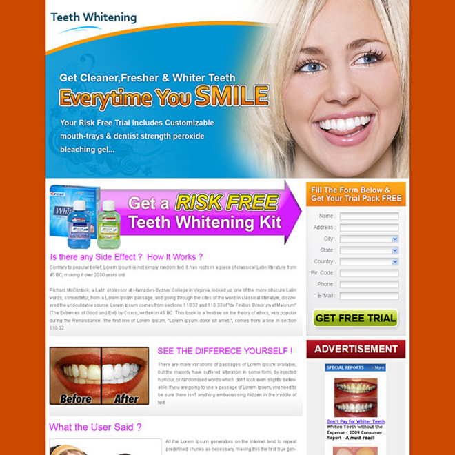 clean and minimal looking teeth whitening landing page design for sale