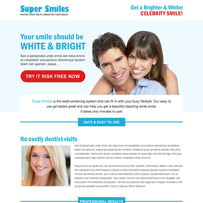 teeth whitening product responsive landing page design