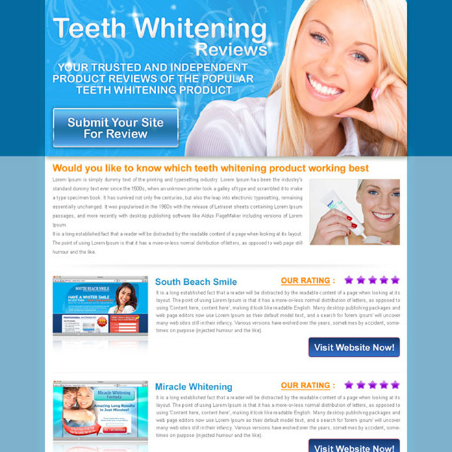 teeth whitening top 3 website review html landing page design Review Type example