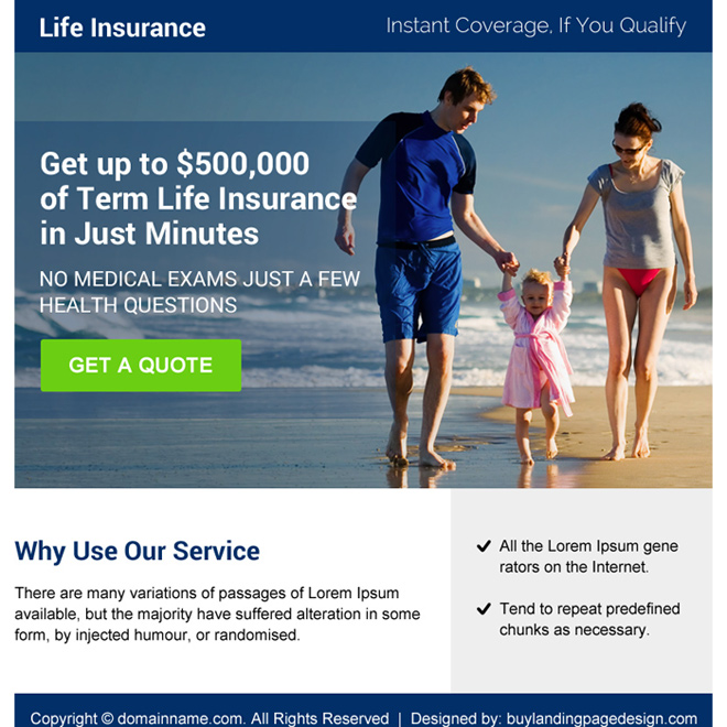 life insurance coverage quote ppv landing page